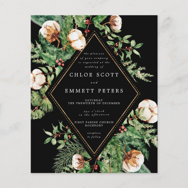 Budget Holly Pine Hiver Mariage Invitation (Devant)