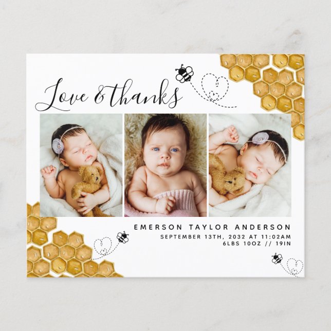 Budget Honey Bee Photo Baby Carte de remerciements (Devant)