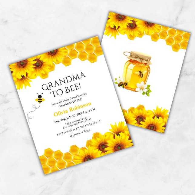 Budget Honeypeb grand-mère à être Invitation Baby  (Budget Yellow Floral Honeycomb Grandma to Bee Baby Shower Invitation )