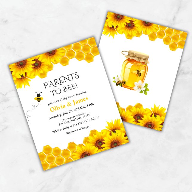 Budget Honeypeb Parents to Bee Baby shower Invitat (Budget Yellow Floral Honeycomb Parents to Bee Baby Shower Invitation )