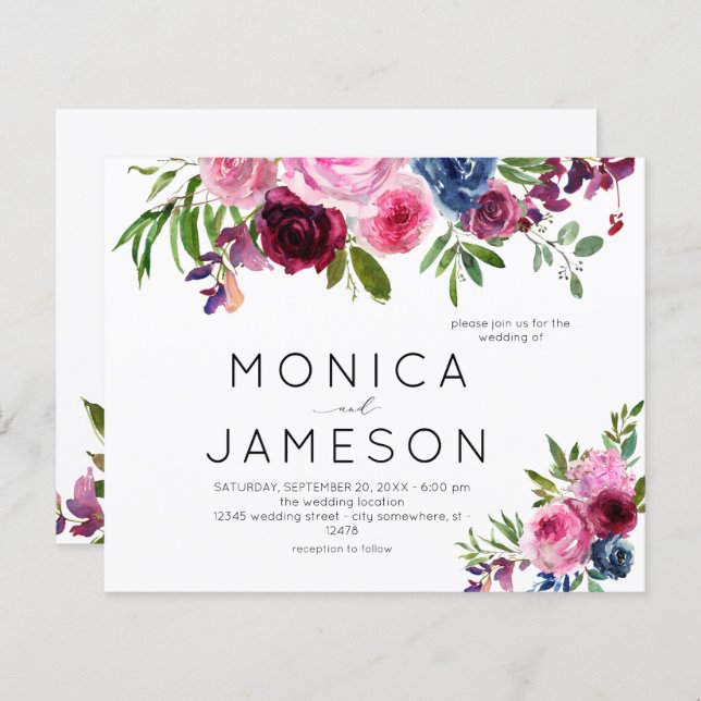 Budget Hot rose et bleu marine Floral Mariage 2 (Devant / Derrière)