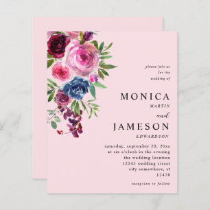 Budget Hot rose et bleu marine Floral Mariage 3 ro