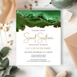 Budget Hunter Green Gold Agate Sweet 16 Invitation<br><div class="desc">Cette invitation branchée à l'anniversaire du Sweet sixteen présente une aquarelle d'une géode d'agate dans les tons vert chasseur avec des reflets d'or. Les mots "Sweet sixteen" apparaissent dans la parties scintillant en faux or dans la police décorative moderne d'écriture manuscrite. Customisez-le avec le nom de l'honoré dans le texte...</div>