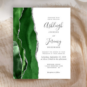 Budget Hunter Green Silver Agate Mariage Invitatio