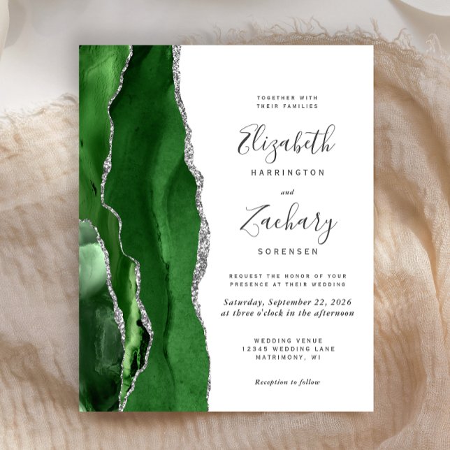 Budget Hunter Green Silver Agate Mariage Invitatio (Créateur téléchargé)