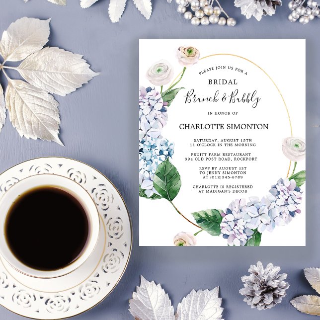 Budget Hydrangea Rose Brunch Bubbly Invitation (Créateur téléchargé)