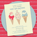 Budget Ice Cream Cone 40e anniversaire Invitation<br><div class="desc">Nouveau pour l'été 2024. Notre crème glacée,  Vous hurlez Nous hurlons Tous Joyeux 40e anniversaire ! Suivie de trois cônes de crème glacée couleur aquarelle rétro avec des glaces patriotiques rouges,  blanches et bleues et des arrosées.</div>