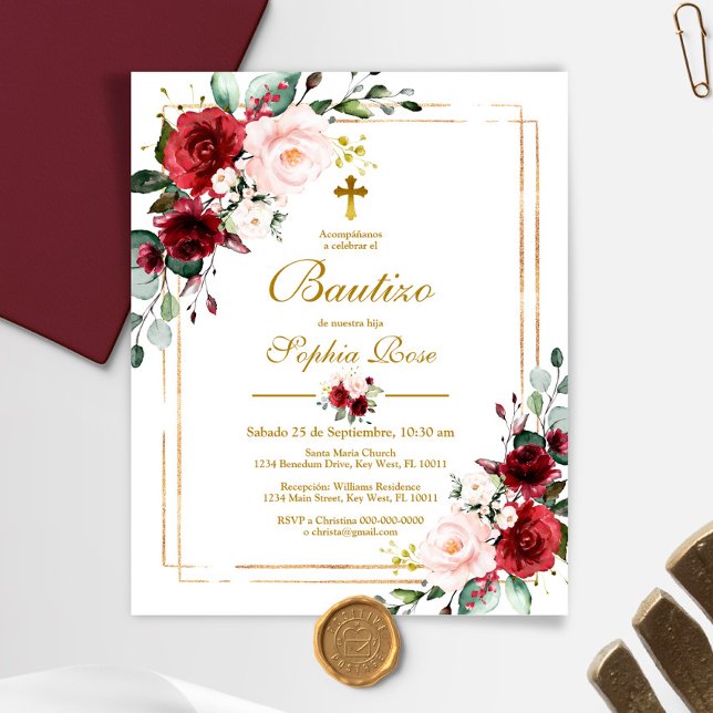 Budget Invitación de Rosas Rojas para Bautizo (Créateur téléchargé)