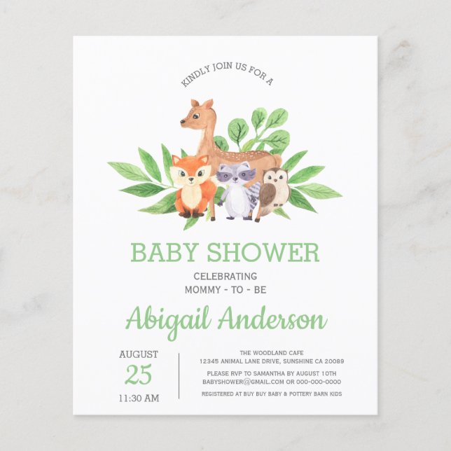 BUDGET Invitation au Baby shower animal des bois (Devant)