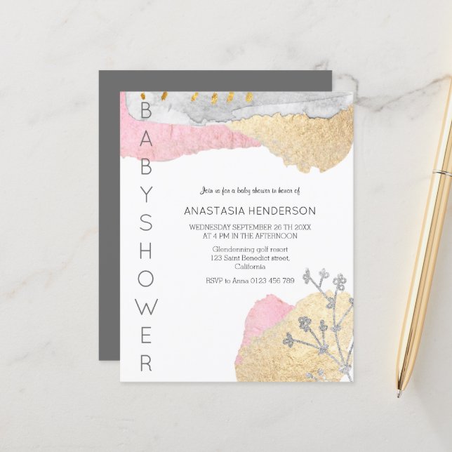 Budget Invitation Baby shower simple. (Devant/Arrière en situation)