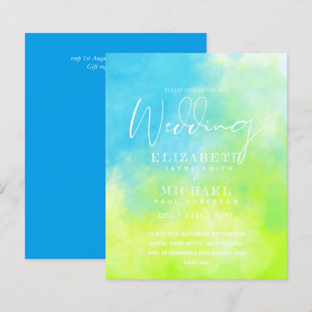 BUDGET Invitation de mariage aquarelle eau Ocean B (Devant / Derrière)