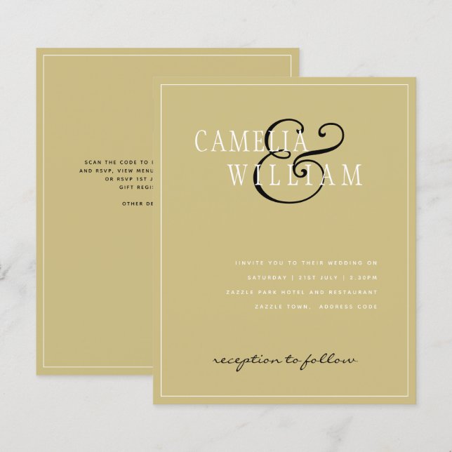 BUDGET Invitation de mariage Noir Or Blanc Classiq (Devant / Derrière)