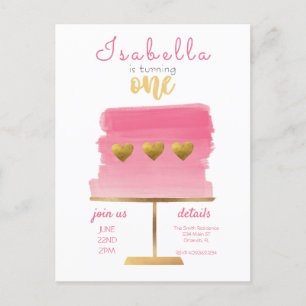 Budget   Invitation Pink & Gold First Birthday