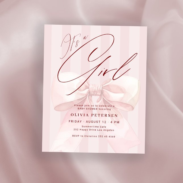 Budget its a girl pink bow baby shower invitation (Créateur téléchargé)