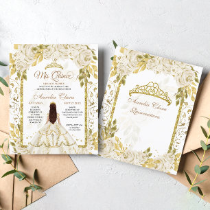 Budget ivoire Floral Princesse Or Arc Quinceanera