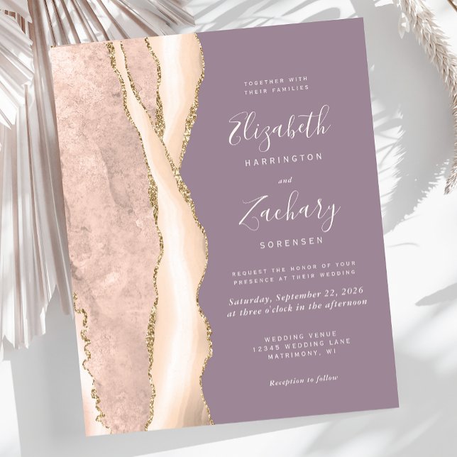 Budget ivoire or Agate Mauve Mariage Invitation (Créateur téléchargé)