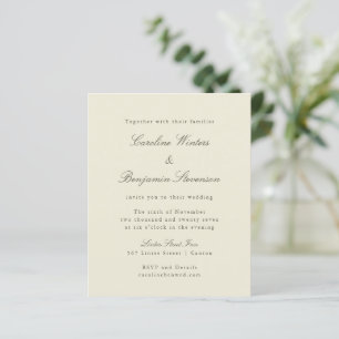 Budget Ivory Olive Élégant Mariage Invitation