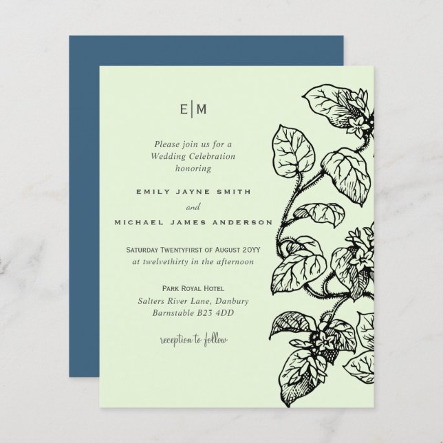 BUDGET Jardin botanique Feuilles Mariage Invitatio (Devant / Derrière)