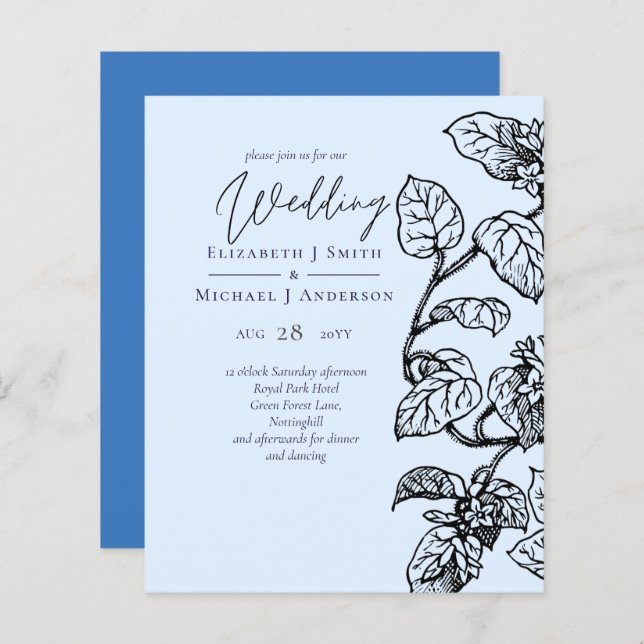 BUDGET Jardin botanique Feuilles Mariage Invitatio (Devant / Derrière)