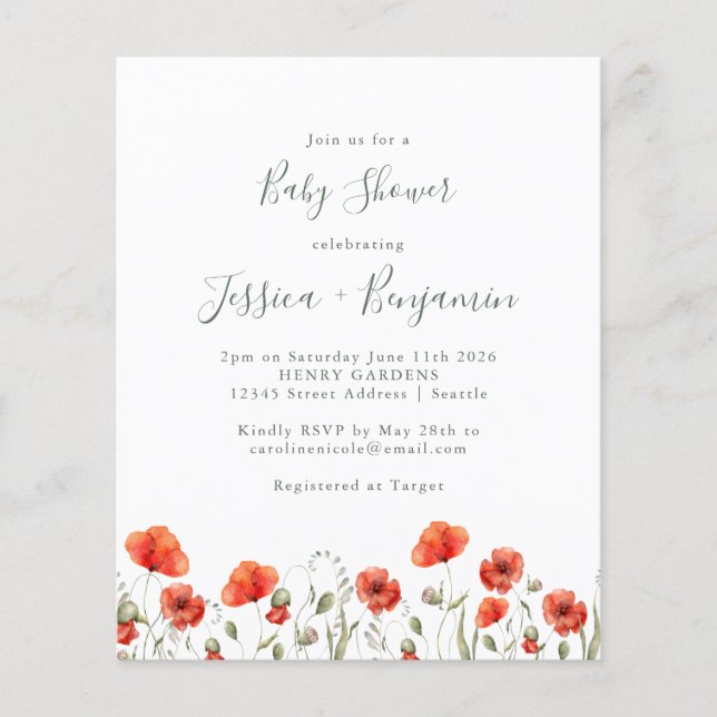 Budget Jardin du Pavot Rouge Baby shower floral (Devant)