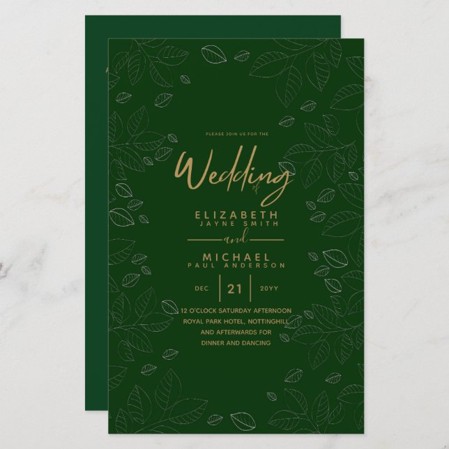 BUDGET Jardin moderne Feuilles Mariage Inviter A9 (Devant / Derrière)
