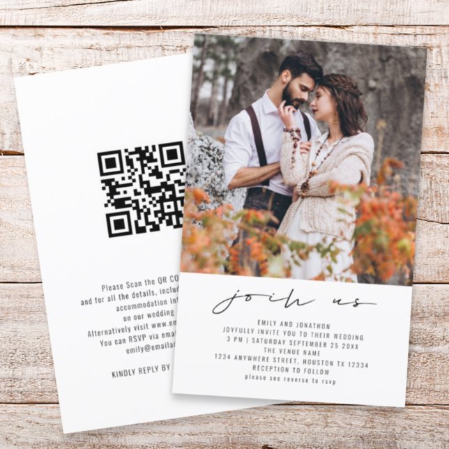 Budget Join Us Photo QR Code Wedding Invite (Front and back view. Larger size budget price invitation)