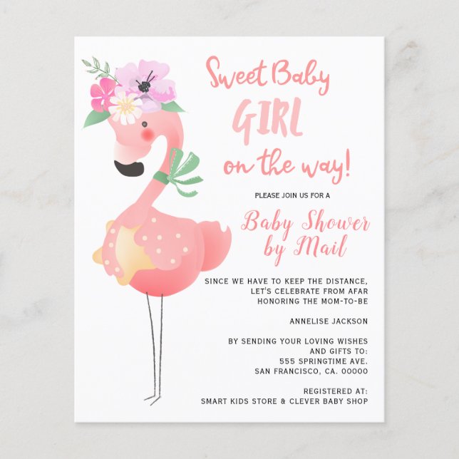 BUDGET joli baby shower flamand rose par la poste (Devant)