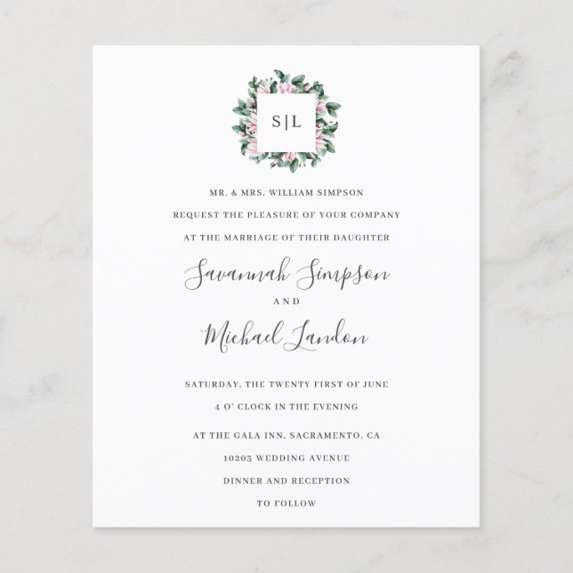 BUDGET Joli Magnolia Eucalyptus mariage monogramme (Devant)
