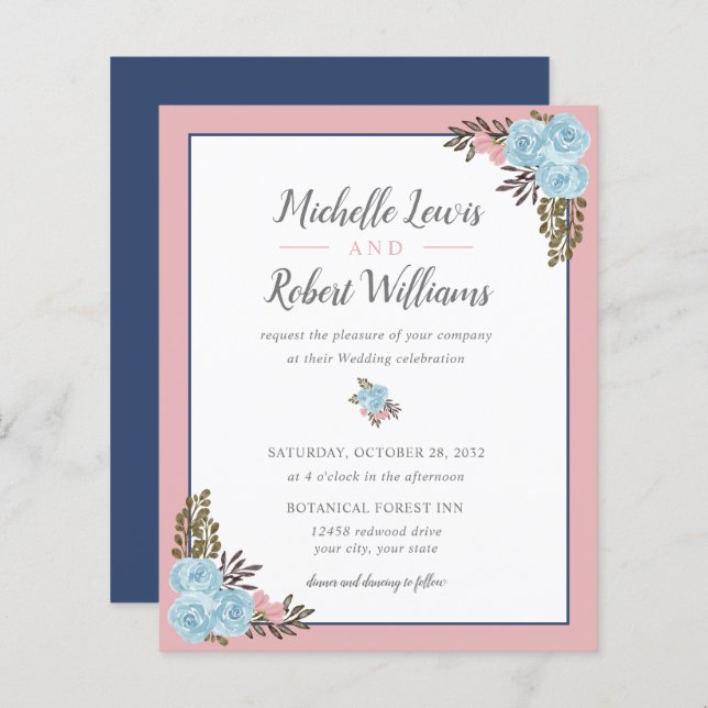 BUDGET Joli mariage floral bleu rose marine (Devant / Derrière)