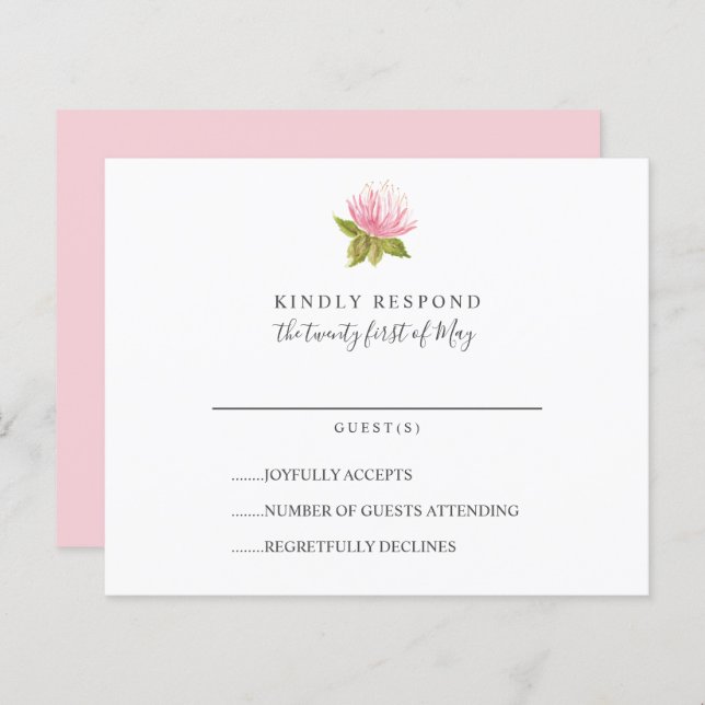 BUDGET Jolie Fleur rose verte Mariage RSVP (Devant / Derrière)
