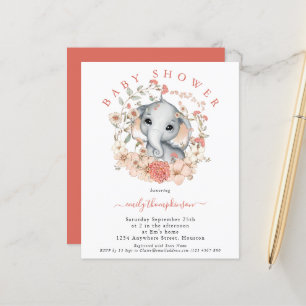 Budget Jote Elephant Coral Baby shower Invitation