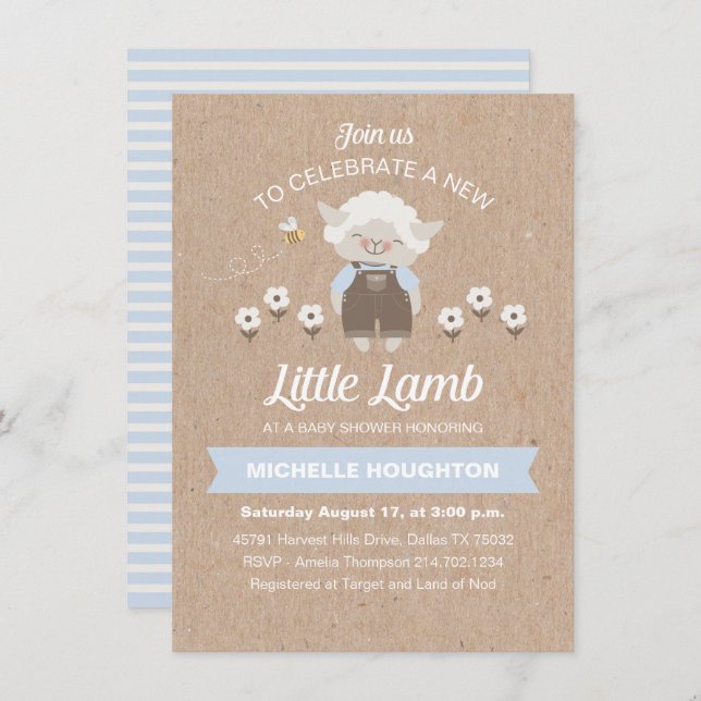 Budget Jote Lamb Baby Boy Shower Invitation (Devant / Derrière)