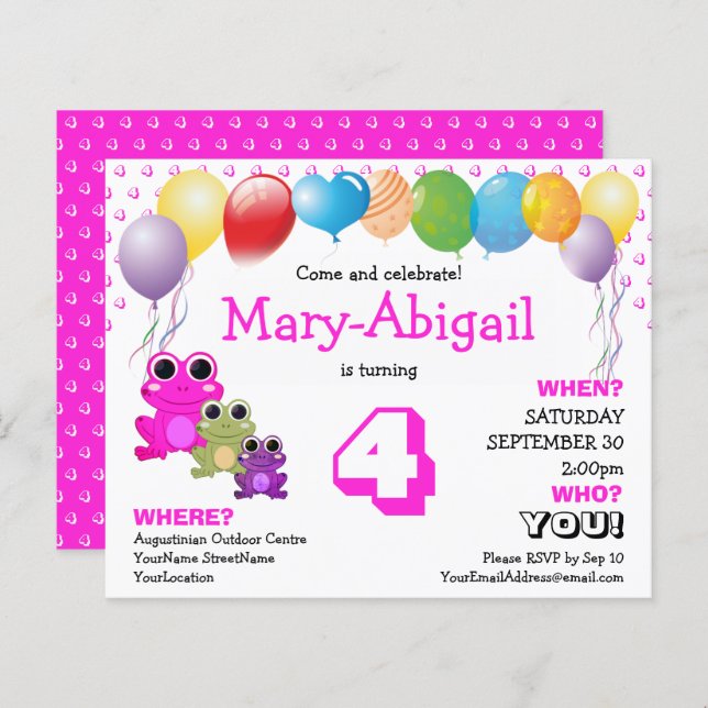 Budget Jote Rose Girls Invitation Anniversaire (Devant / Derrière)