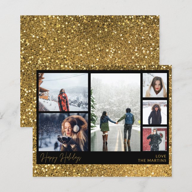 Budget Joyeuses Fêtes Paillettes Dorées Multi Phot (Devant / Derrière)
