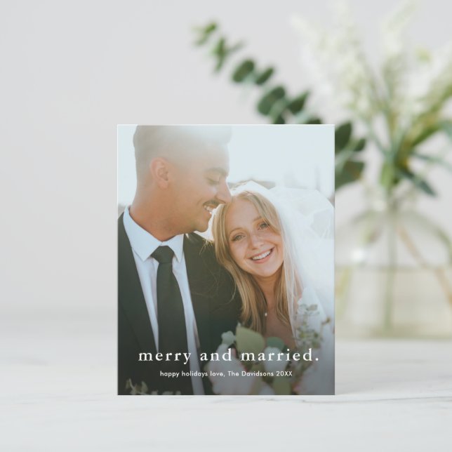 Budget Joyeux Mariage marié photo carte de Noël (Debout devant)