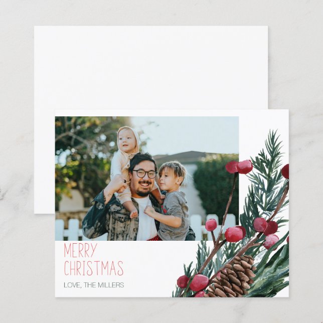 Budget Joyeux Noël Baies & Photo de Cône de Pin (Devant / Derrière)