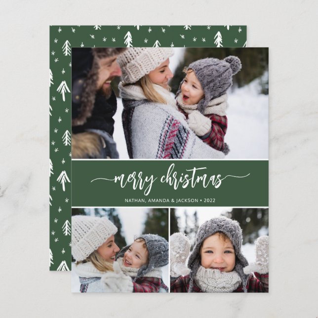 Budget Joyeux Noël moderne Trois photos carte (Devant / Derrière)