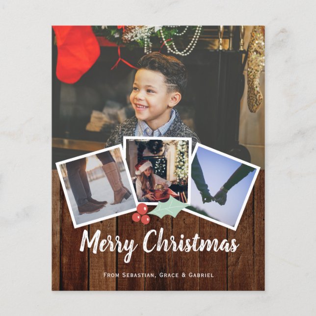 BUDGET Joyeux Noël Photo Rustique Holly Et Bois (Devant)