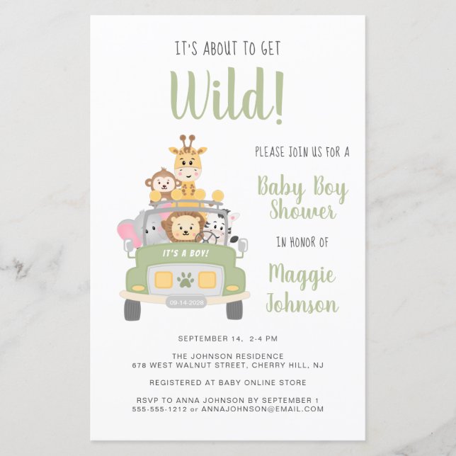 Budget Jungle Safari Baby Boy Shower Invitation (Devant)