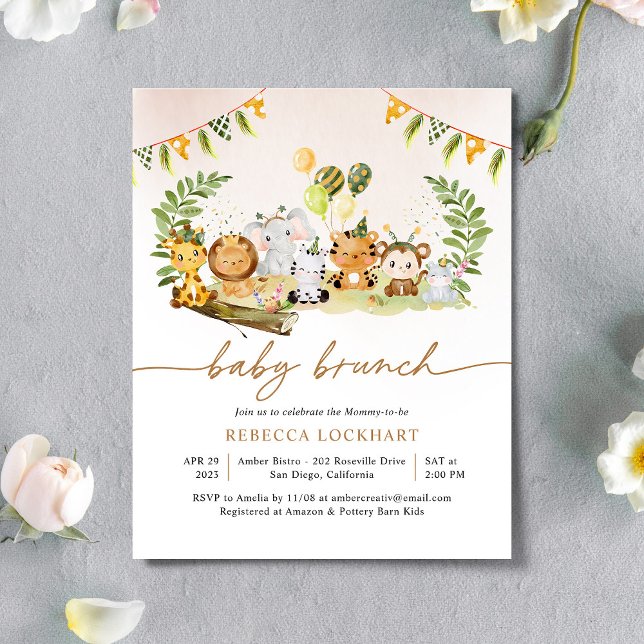 Budget Jungle Safari fille bébé Brunch Invitation (Créateur téléchargé)