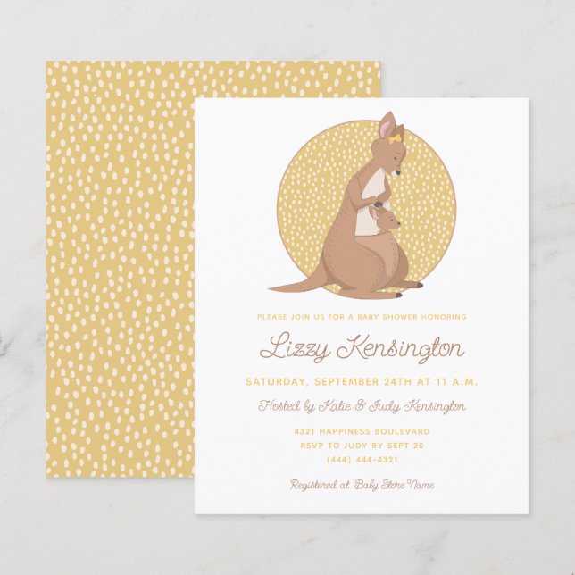 Budget Kangaroo Yellow Baby shower Invitation (Devant / Derrière)