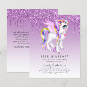 BUDGET Kids Birthday Invite Purple Unicorn
