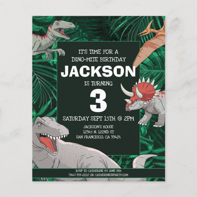 Budget Kids Dino Trex Dinosaur Invitation Annivers (Devant)