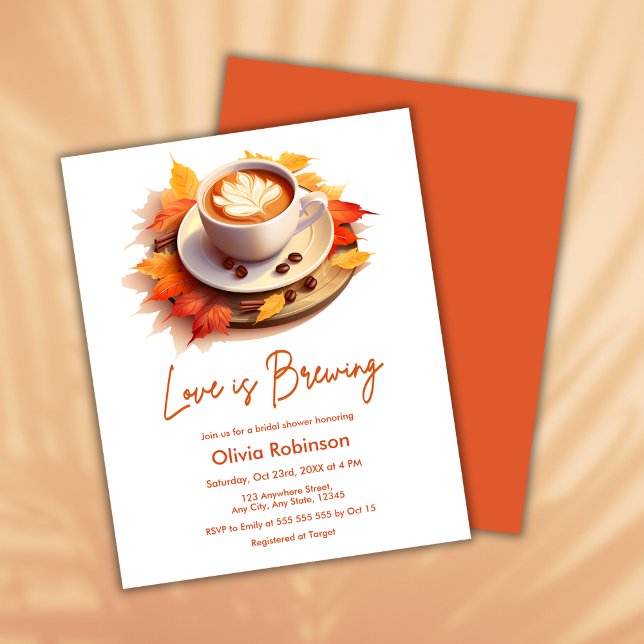 Budget L'amour d'automne brasse l'Invitation Fête  (Budget Fall Autumn Love is Brewing Coffee Bridal Shower Invitation  )