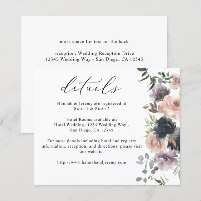 Budget Lavande Violet, Navy, Rose Détails Floraux (Devant / Derrière)