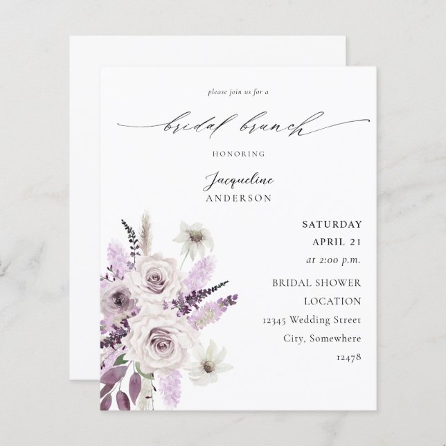 Budget Lavender Purple Floral Bridal Brunch (Devant / Derrière)