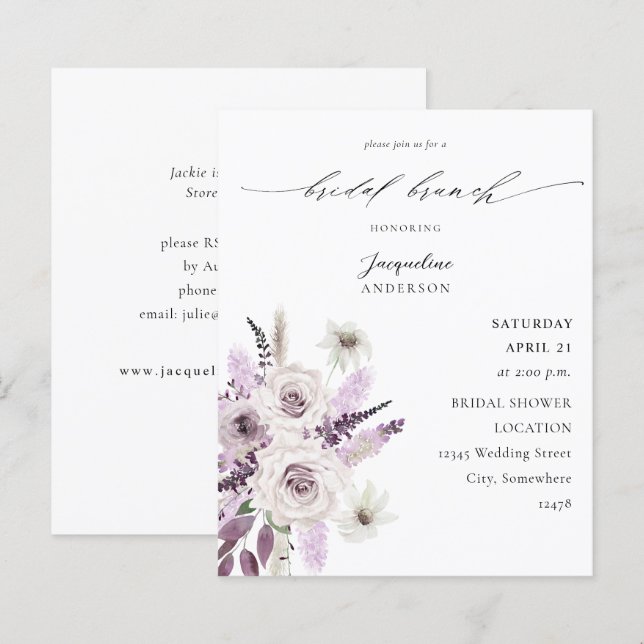 Budget Lavender Purple Floral Bridal Brunch (Devant / Derrière)