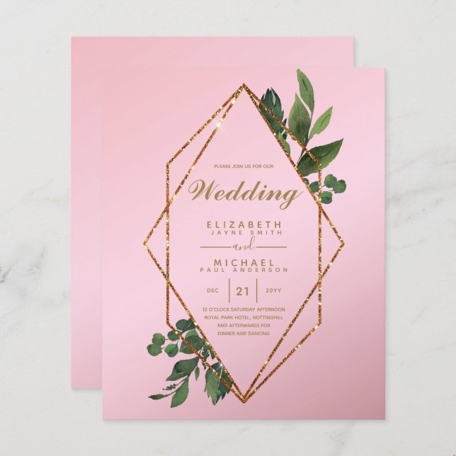 BUDGET LE PLUS BAS Invitations Mariages Cadre verd (Devant / Derrière)