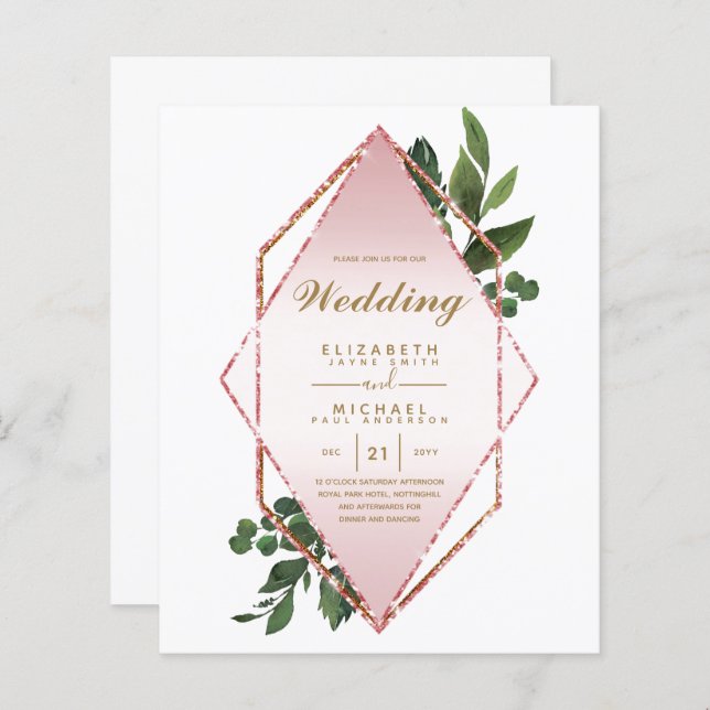 BUDGET LE PLUS BAS Invitations Mariages Cadre verd (Devant / Derrière)