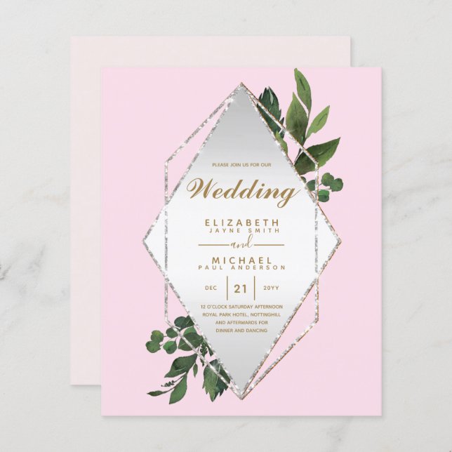 BUDGET LE PLUS BAS Invitations Mariages Cadre verd (Devant / Derrière)